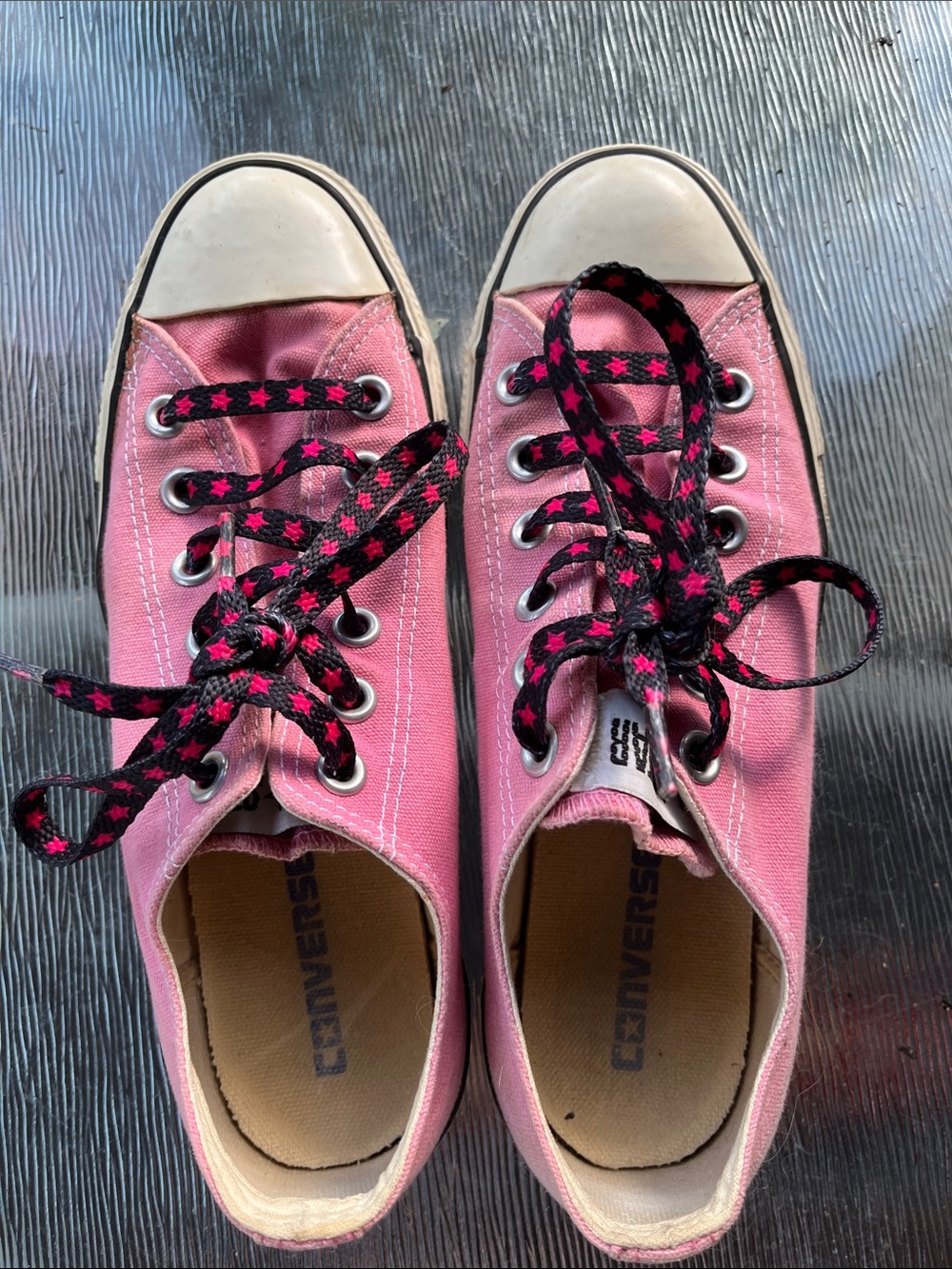 Converse Pink Canvas Low-Top Sneakers with Black & Pink Star Laces